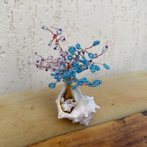 Handmade Beaded Tree of Life, Copper Wire Tree Sculpture, Oyster Shell Decor, Unique Handmade Home Gift