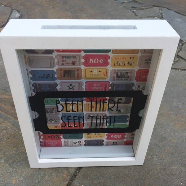 Ticket Shadow Box- Ticket Holder, Shadow Box Art, Personalized Bank, Ticket Stub Holder, Vinyl Decal