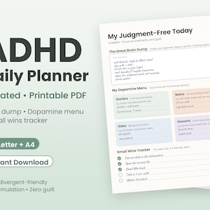ADHD Daglig Planner Utskrivbar, Odaterad Hjärndump, Dopaminmeny (PDF-nedladdning)