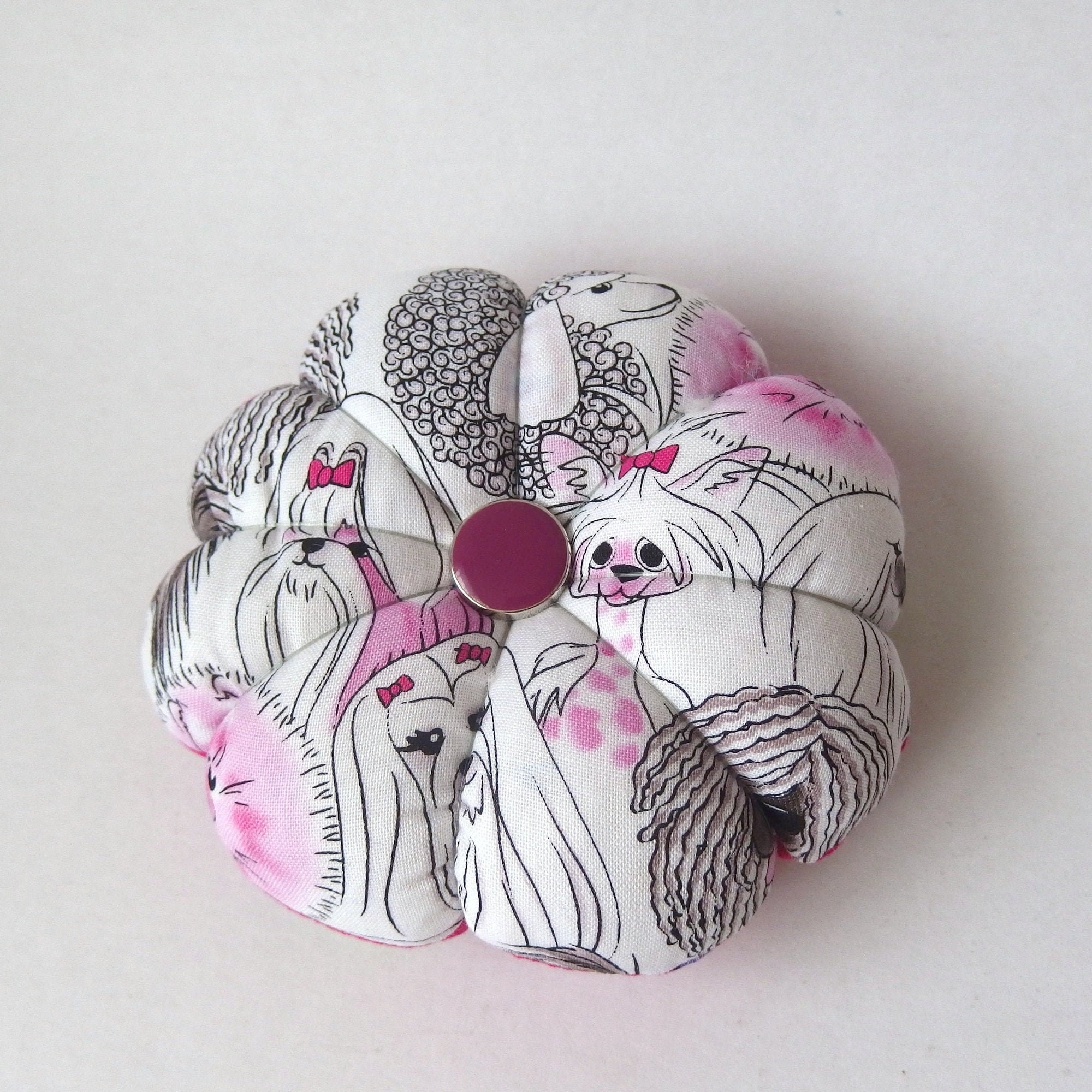 DOG Pin Cushion Dog Fabric. Great for a sewing gift Round Etsy