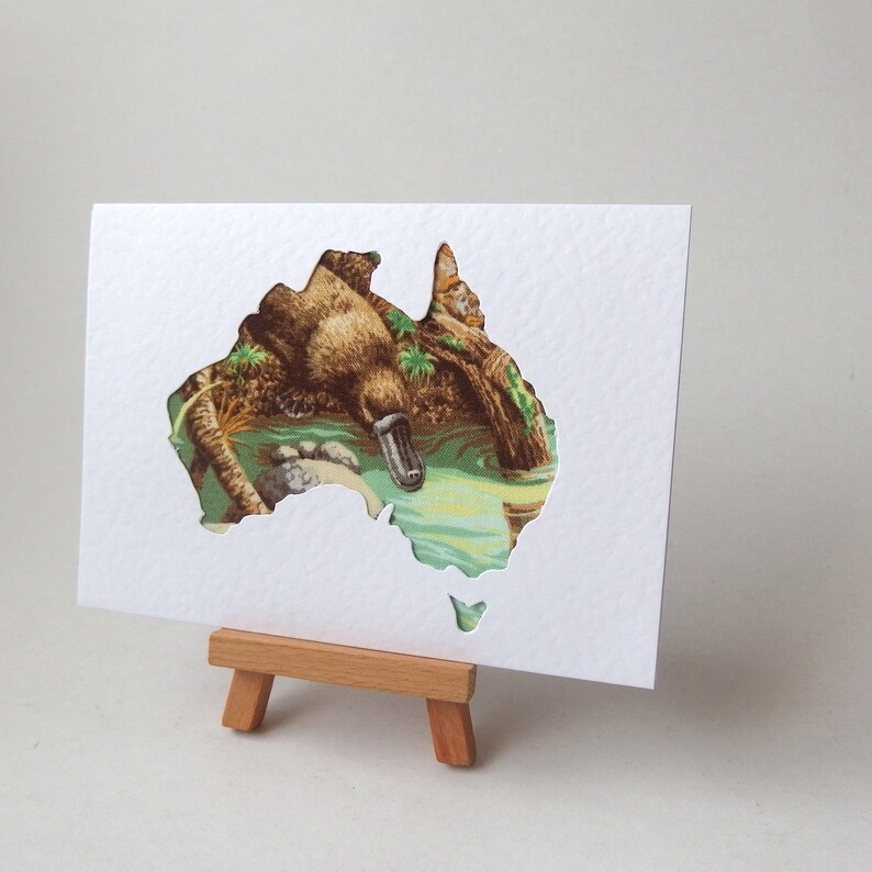 PLATYPUS Australia Fabric Greeting Card Blank Card 6 x 4 with envelope Textured note card. quilting fabric in cutout shape