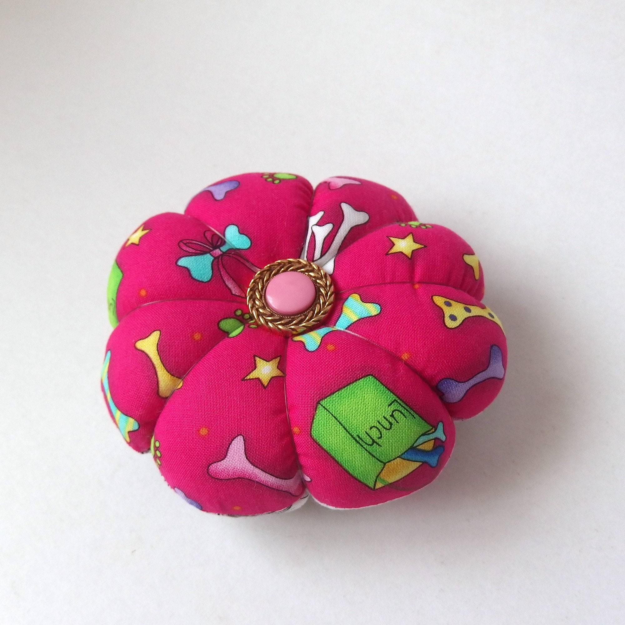 DOG Pin Cushion Dog Fabric. Great for a sewing gift Round Etsy