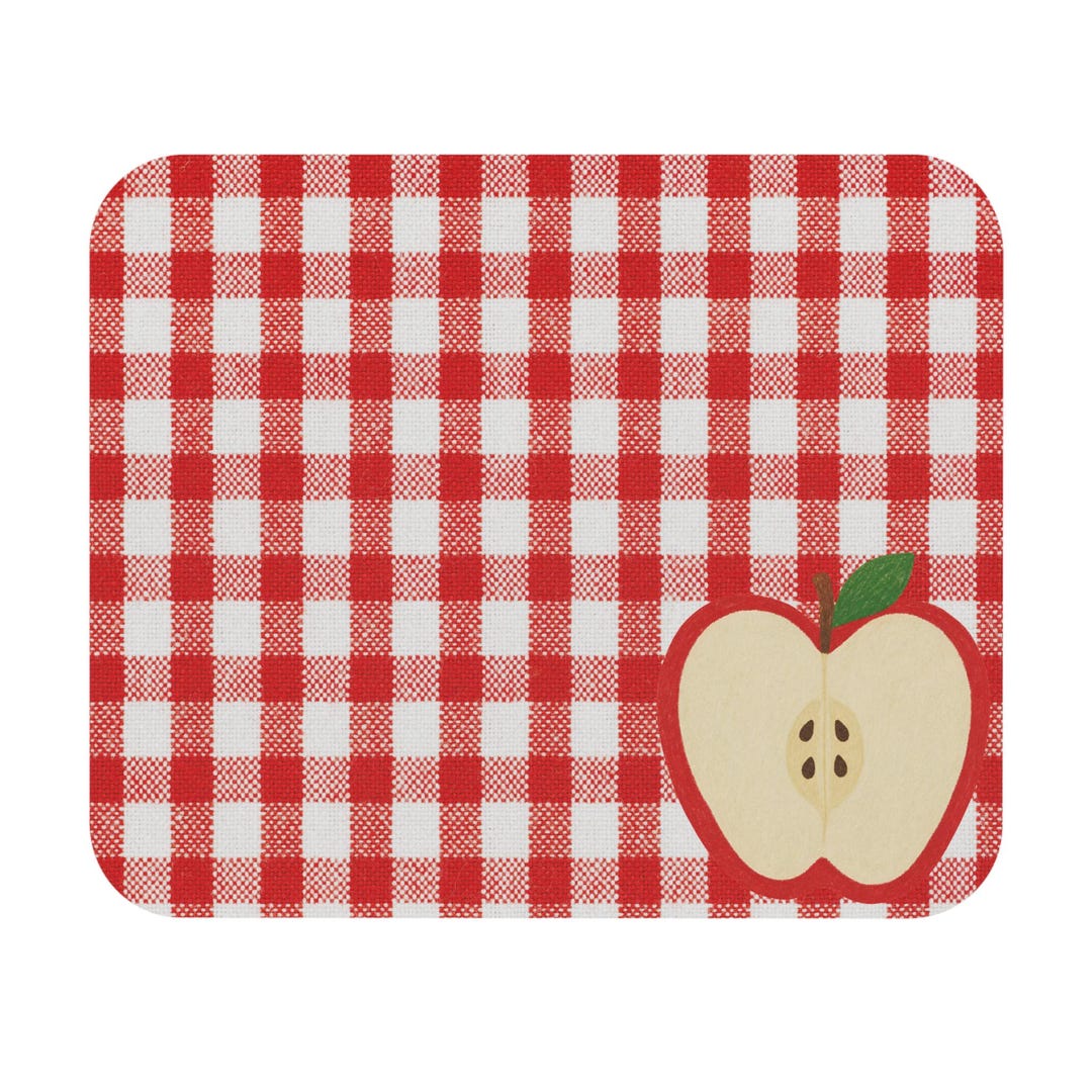 Red Gingham Apple Slice Mouse Pad | Kitchen Picnic Pattern - Etsy