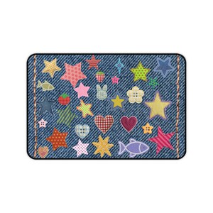 Patchwork Stars Hearts Fish Denim Desk Mat | Cute Pattern Mouse Pad