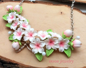 Flower Necklace, Sakura Necklace, Statement Necklace,Sakura Jewelry, Romantic Necklace, Nature Necklace, Gift For Her