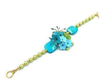 Turquoise Bracelet, Flower Bracelet, Turquoise Flower Jewelry, Floral Bracelet, Nature inspired Bracelet, Elegant Floral Jewelry, Handmade