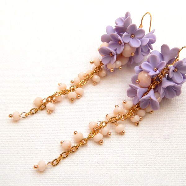 Lilac Earrings Romantic Earrings Dangle Earrings Lilac Jewelry Wedding Jewelry Bride Earrings Handmade Earrings Flowers Gift For Her