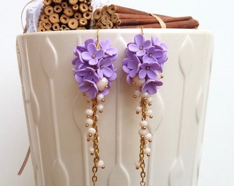 Lilac Earrings Romantic Earrings Dangle Earrings Lilac Jewelry Wedding Jewelry Bride Earrings Handmade Earrings Flowers Gift For Her