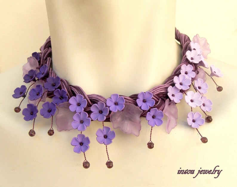 Wedding Necklace Purple Necklace Flower Necklace Statement | Etsy