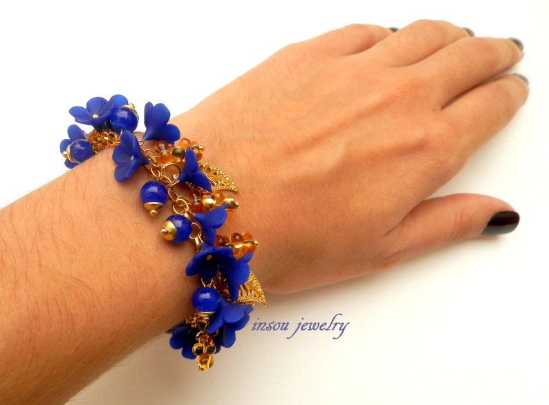 Wedding Bracelet Flower Bracelet Handmade Bracelet Blue Jewelry Wedding Jewelry Flower Jewelry Blue Bracelet Gift For Her