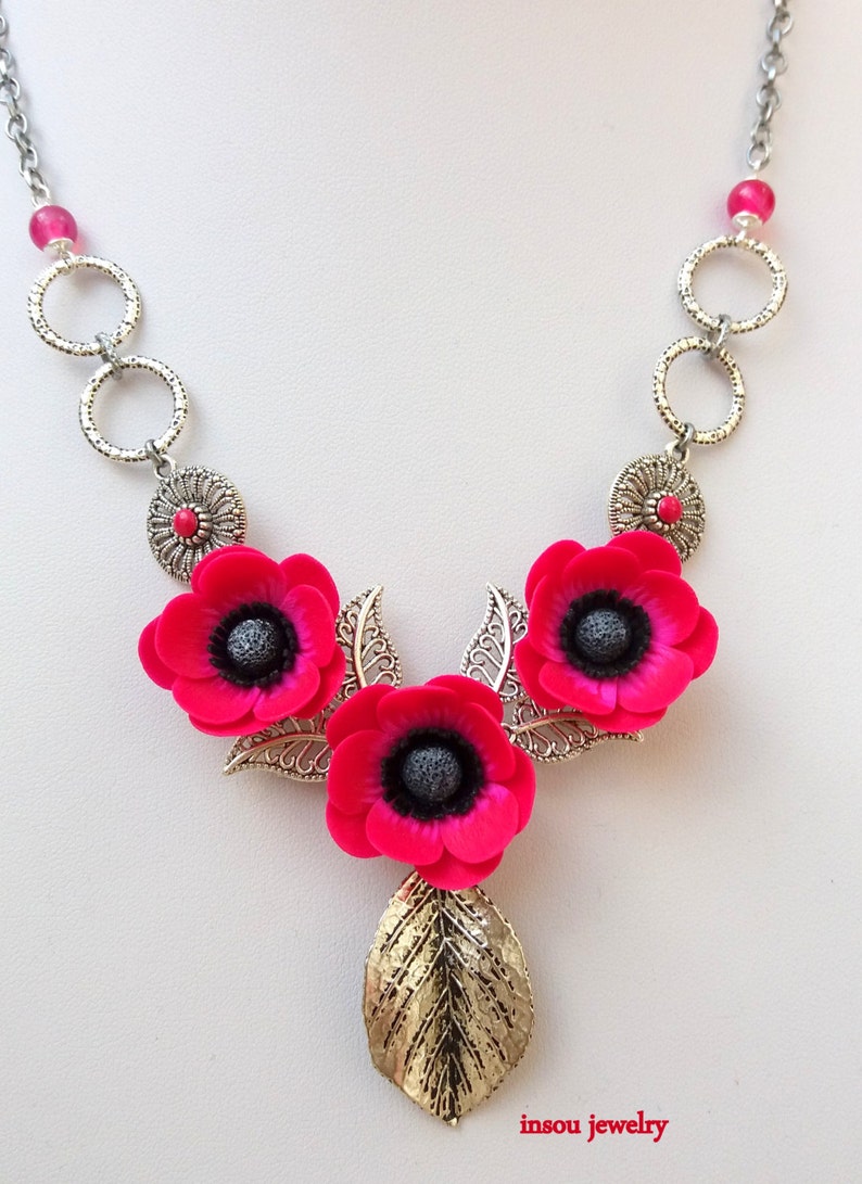Flower Jewelry Hot Pink Jewelry Anemone Windflower Pink Etsy India