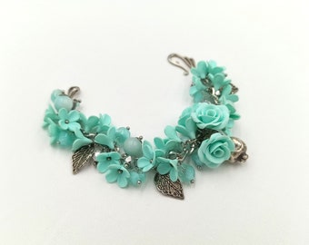 Mint Bracelet Flower Bracelet Romantic Bracelet Mint Jewelry Women Gift Charm Bracelet Rose Bracelet Handmade Bracelet