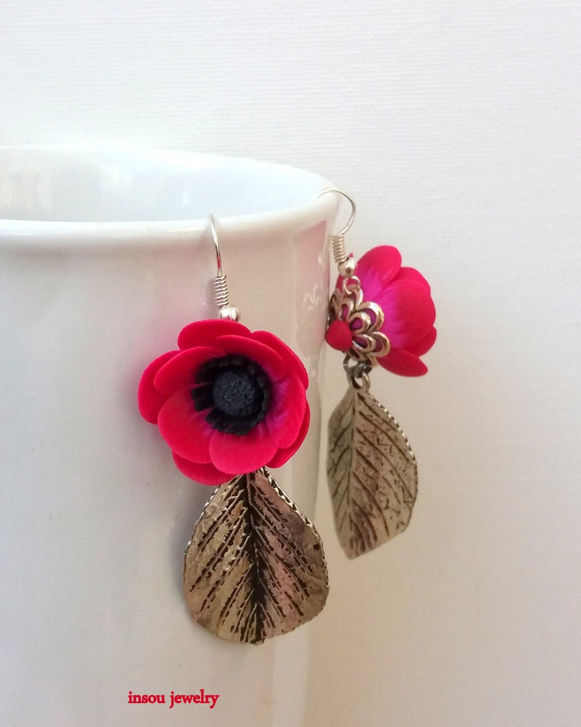 Flower Jewelry Hot Pink Jewelry Anemone Windflower Pink Etsy India