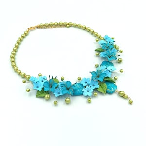 Turquoise Necklace,  Flower Necklace, Turquoise Flower Necklace, Floral Necklace, Spring Necklace, Wedding Jewelry, Handmade Necklace