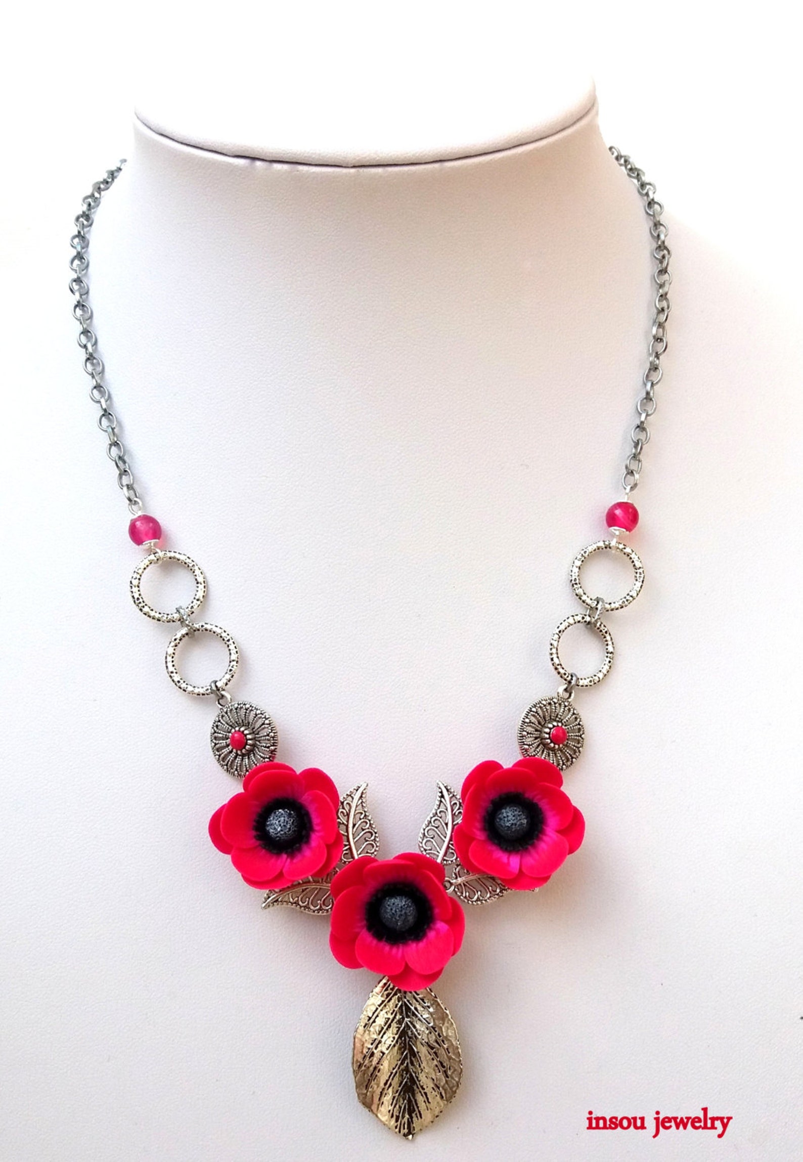 Flower Jewelry Hot Pink Jewelry Anemone Windflower Pink Etsy
