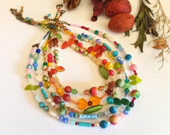 Beaded Gemstone Necklace, Random Colorful Necklace, Colorful Gemstone Necklace, Women Jewelry Gift, Handmade Necklace, Fall Jewelry