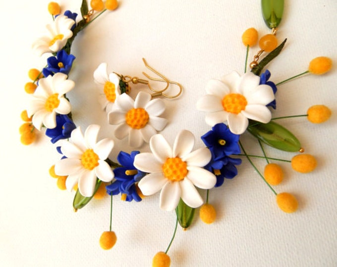 Daisy Flower Jewelry Daisy Jewelry Statement Necklace White Etsy