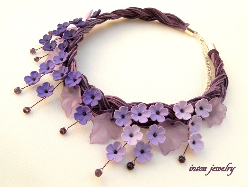 Wedding Necklace Purple Necklace Flower Necklace Statement | Etsy