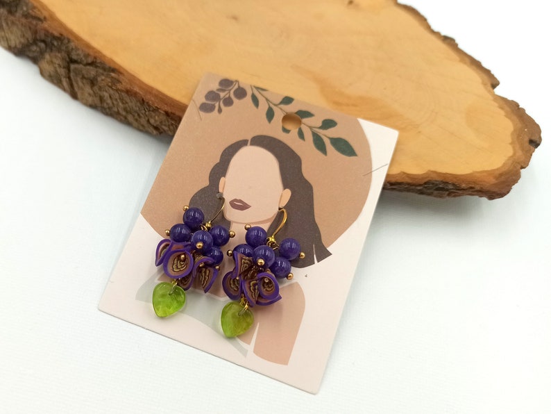 Purple Jewelry, Flower Jewelry, Boho Jewelry, Millefiori, Purple Earrings, Gift For Her, Spring Jewelry, Floral Fashion, Bracelet Earrings image 3