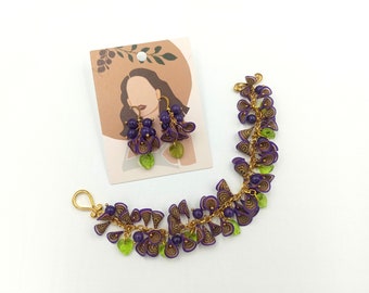 Purple Jewelry, Flower Jewelry, Boho Jewelry, Millefiori, Purple Earrings, Gift For Her, Spring Jewelry, Floral Fashion, Bracelet Earrings