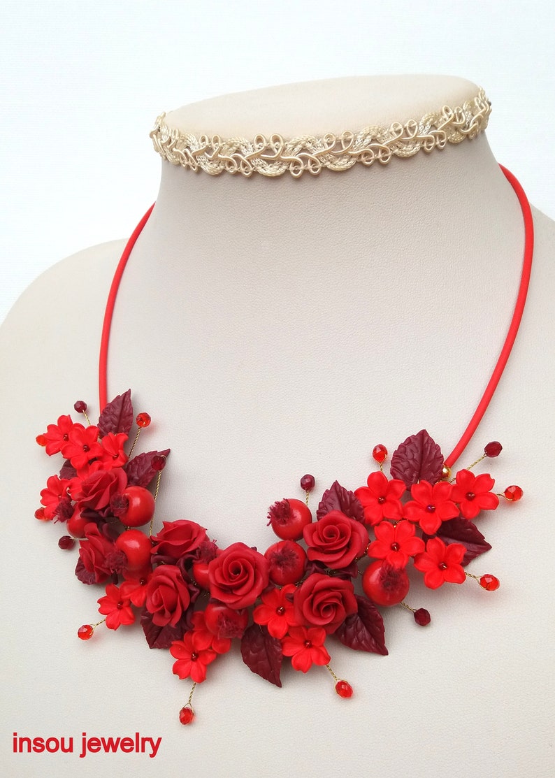 Flower Necklace Statement Necklace Rose Necklace Floral - Etsy