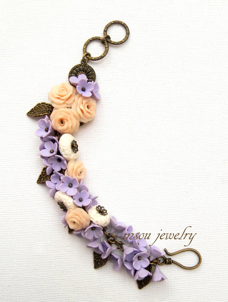Gift For Her Roses Flower Bracelet Handmade Bracelet Pastel Bracelet Jade Jewelry Wedding Bracelet Wedding Jewelry Lilac Floral