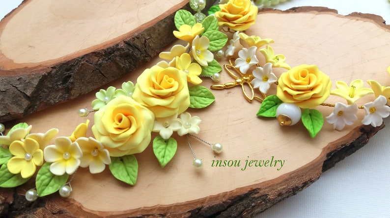 Yellow Necklace Roses Ombre Necklace Flower Necklace Bridesmaid Gift Wedding Jewelry Statement Necklace Romantic Jewelry Handmade Necklace