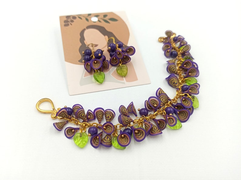 Purple Jewelry, Flower Jewelry, Boho Jewelry, Millefiori, Purple Earrings, Gift For Her, Spring Jewelry, Floral Fashion, Bracelet Earrings image 2