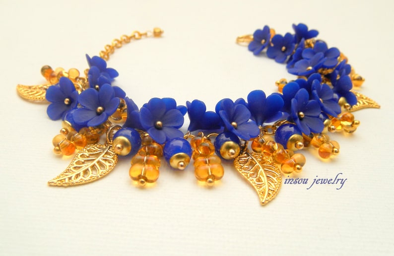 Wedding Bracelet Flower Bracelet Handmade Bracelet Blue Jewelry Wedding Jewelry Flower Jewelry Blue Bracelet Gift For Her