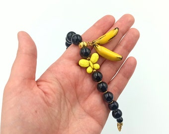 Charm Bracelet, Fruit Bracelet, Banana Bracelet, Black Bracelet, Handmade Bracelet, Minimal Bracelet, Gift for Her, Black Yellow, Butterfly