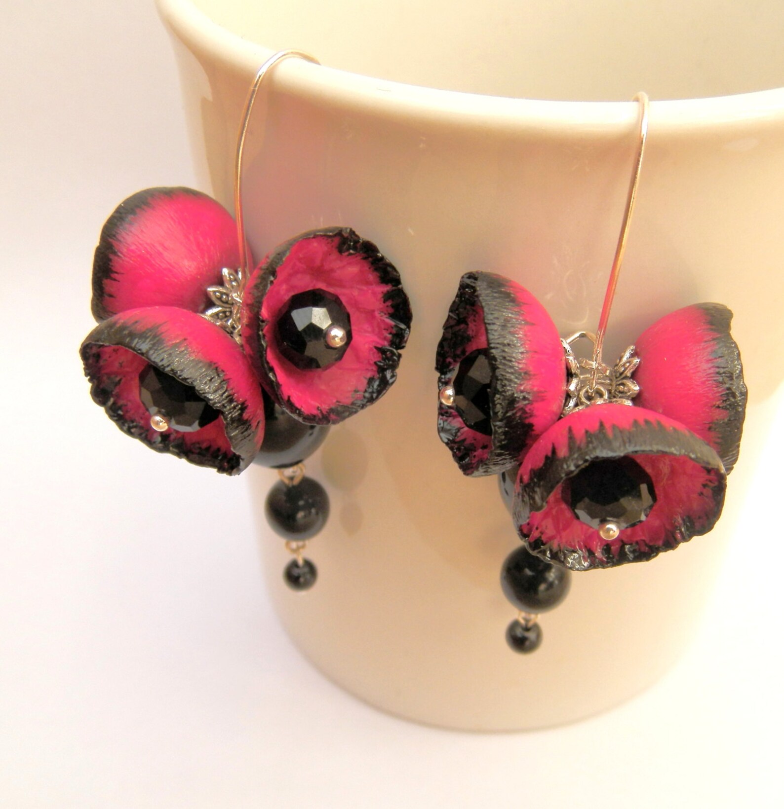 Statement Earrings Hot Pink Flower Earrings Dangle Earrings Etsy