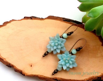 Succulent Dangle Earrings Succulent Mint Earrings Jade Earrings Mint Jewelry Handmade Earrings Gift For Her Joyful Boho Earrings Plant