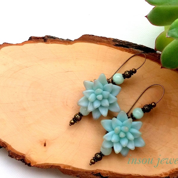 Succulent Dangle Earrings Succulent Mint Earrings Jade Earrings Mint Jewelry Handmade Earrings Gift For Her Joyful Boho Earrings Plant