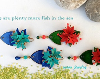 Summer Earrings, Fish Earrings, Sea Earrings, Statement Earrings, Jade Earrings, Gift for Her, Pisces Earrings, Handmade Long Earrings