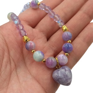 Heart Amethyst Necklace, Gemstone Necklace, Lilac Jewelry, Handmade Necklace, Beaded Necklace, Amethyst Necklace, Jade Jewelry, Gift For Her