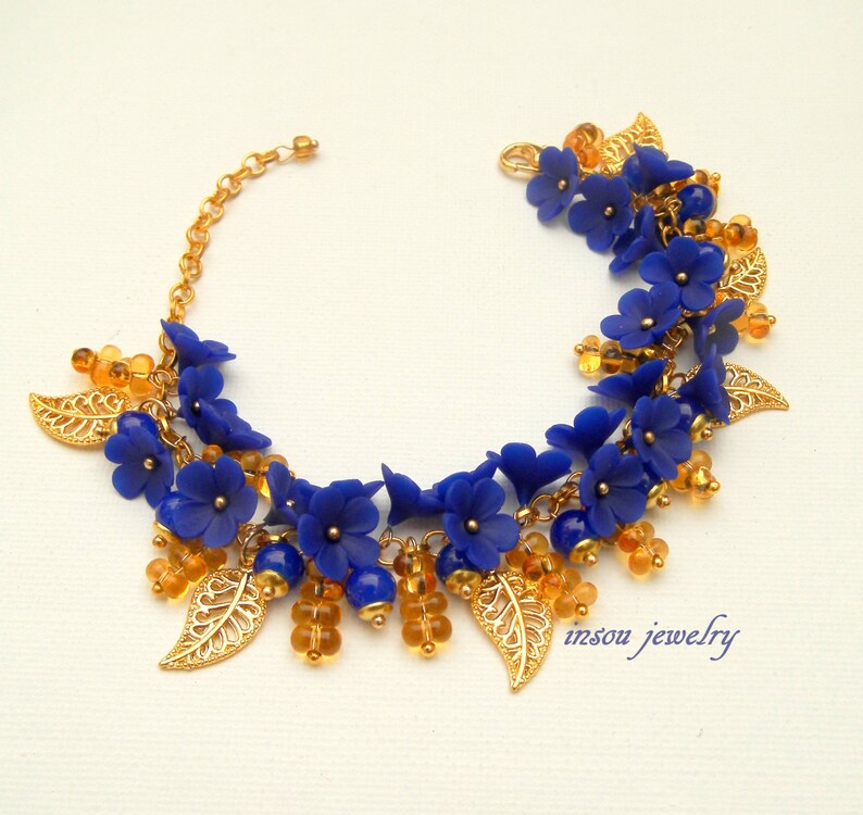 Wedding Bracelet Flower Bracelet Handmade Bracelet Blue Jewelry Wedding Jewelry Flower Jewelry Blue Bracelet Gift For Her