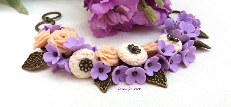 Gift For Her Roses Flower Bracelet Handmade Bracelet Pastel Bracelet Jade Jewelry Wedding Bracelet Wedding Jewelry Lilac Floral