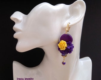Plum Earrings, Flower Earrings, Rose Earrings, Dangle Earrings, Plum Jewelry, Flower Jewelry, Romantic Earrings, Women Gift, Unique Earrings