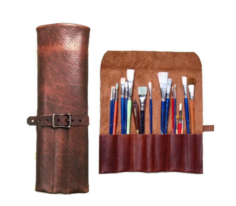 Leather Paintbrush Roll Paintbrush Holder Paintbrush Case Etsy