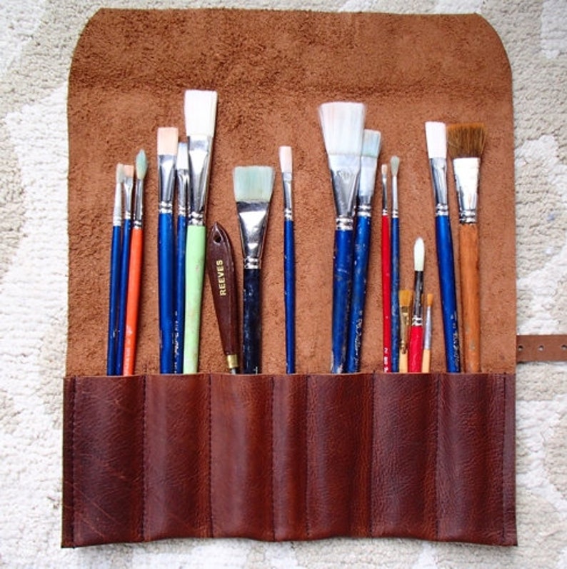 Leather Paintbrush Roll Paintbrush Holder Paintbrush Case Etsy