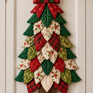 Decorazione da parete a forma di albero di Natale trapuntato con foglie a strati (modello in PDF)