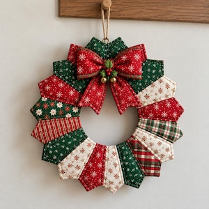Christmas Patchwork Wreath Sewing Pattern | No Stuffing, DIY Door Decor (PDF)