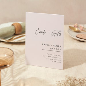 Letrero de tarjetas y obsequios / Letrero de boda / Letrero de espuma resistente tamaño A5 / Escritura minimalista