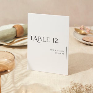 Letrero con número de mesa / Letrero para bodas / Letrero de espuma resistente tamaño A5 / Diseño minimalista