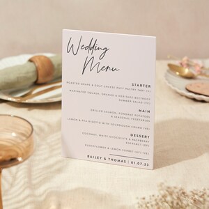 Letrero de menú de boda / Letrero de boda / Letrero de espuma resistente tamaño A5 / Escritura minimalista moderna