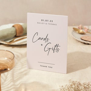 Letrero de tarjetas y obsequios / Letrero de boda / Letrero de espuma resistente tamaño A5 / Escritura minimalista moderna