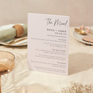 Letrero de menú de boda / Letrero de boda / Letrero de espuma resistente tamaño A5 / Escritura minimalista