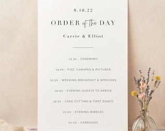White Modern Script Wedding Order of the Day Sign