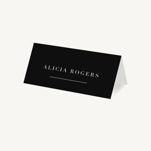 Cartão de lugar de casamento - Cartão de nome de casamento - Configuração de lugar personalizada - Script moderno preto