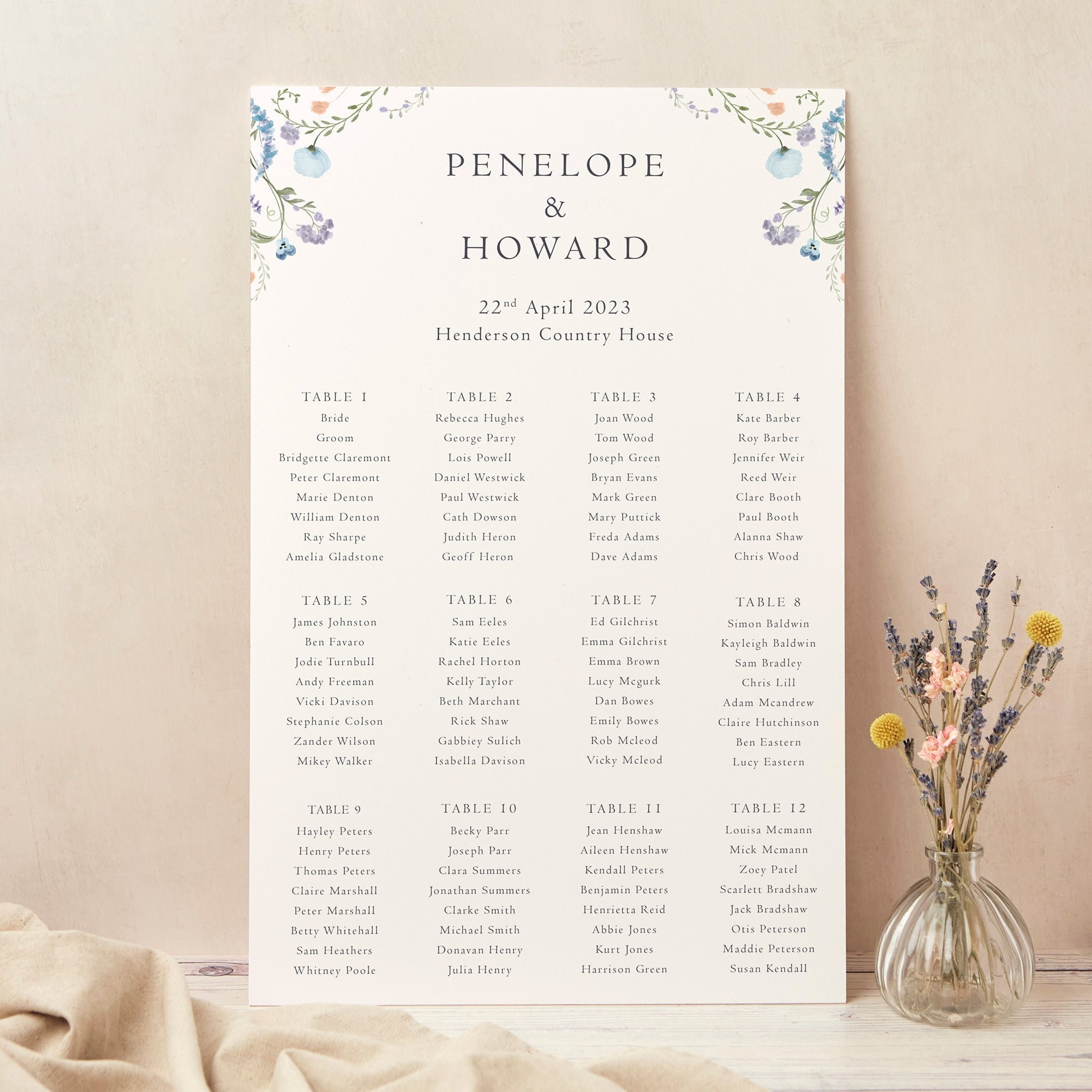 Wedding Table Plan, Seating Chart, Regency Floral